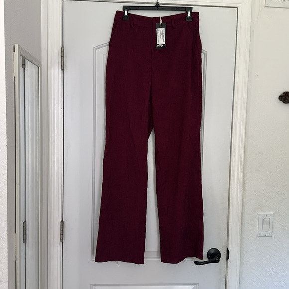NWT Nasty Gal Corduroy Wide Leg Trouser Rust Burgundy Sz L - Picture 5 of 10